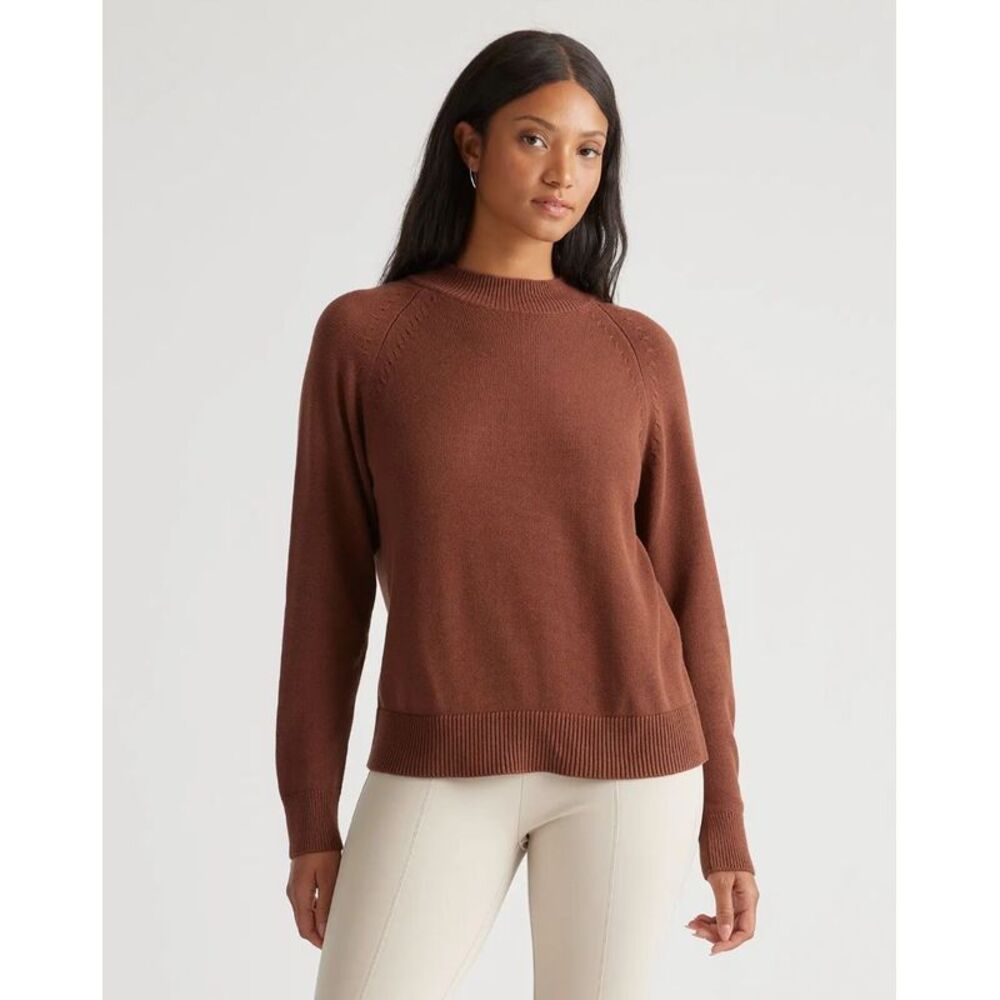 Quince Women's 100% Organic Cotton Mockneck Sweater Brown L